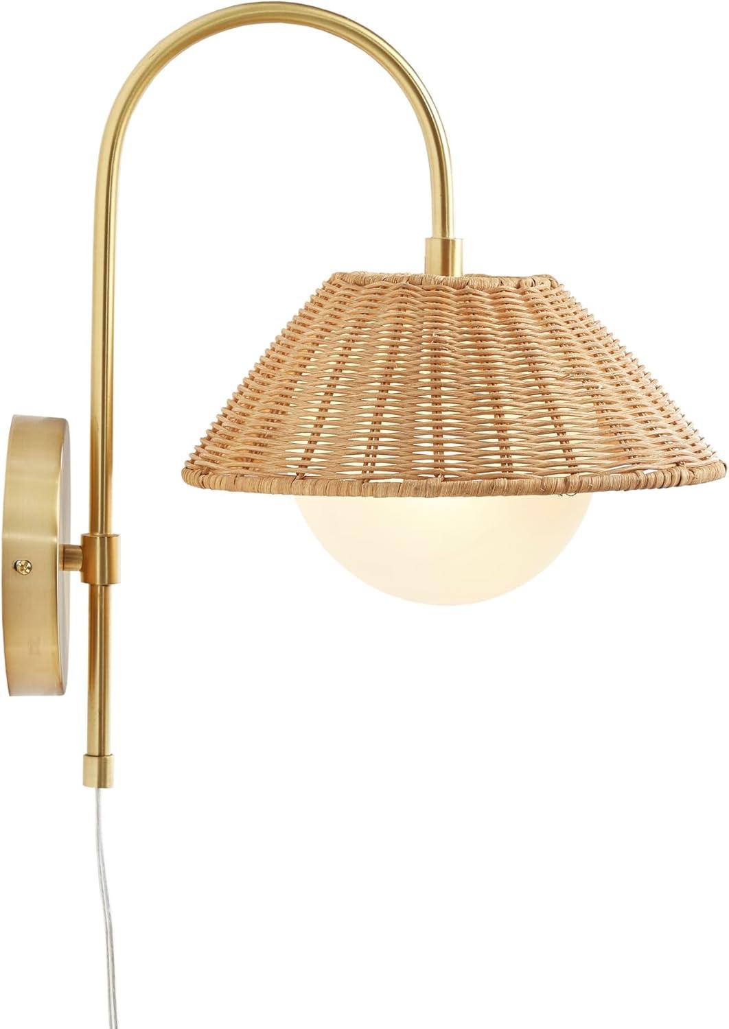 Ink+Ivy Laguna Rattan Weave Wall Sconce Gold: Iron Body, Frosted Globe, 1 E12 Socket