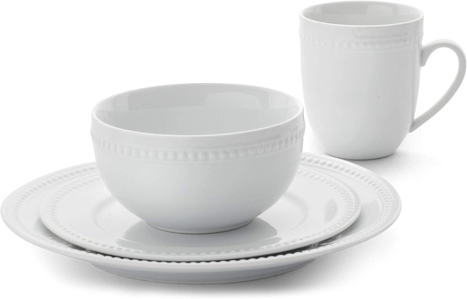 White Porcelain Beaded Dinnerware Set, Service for 4