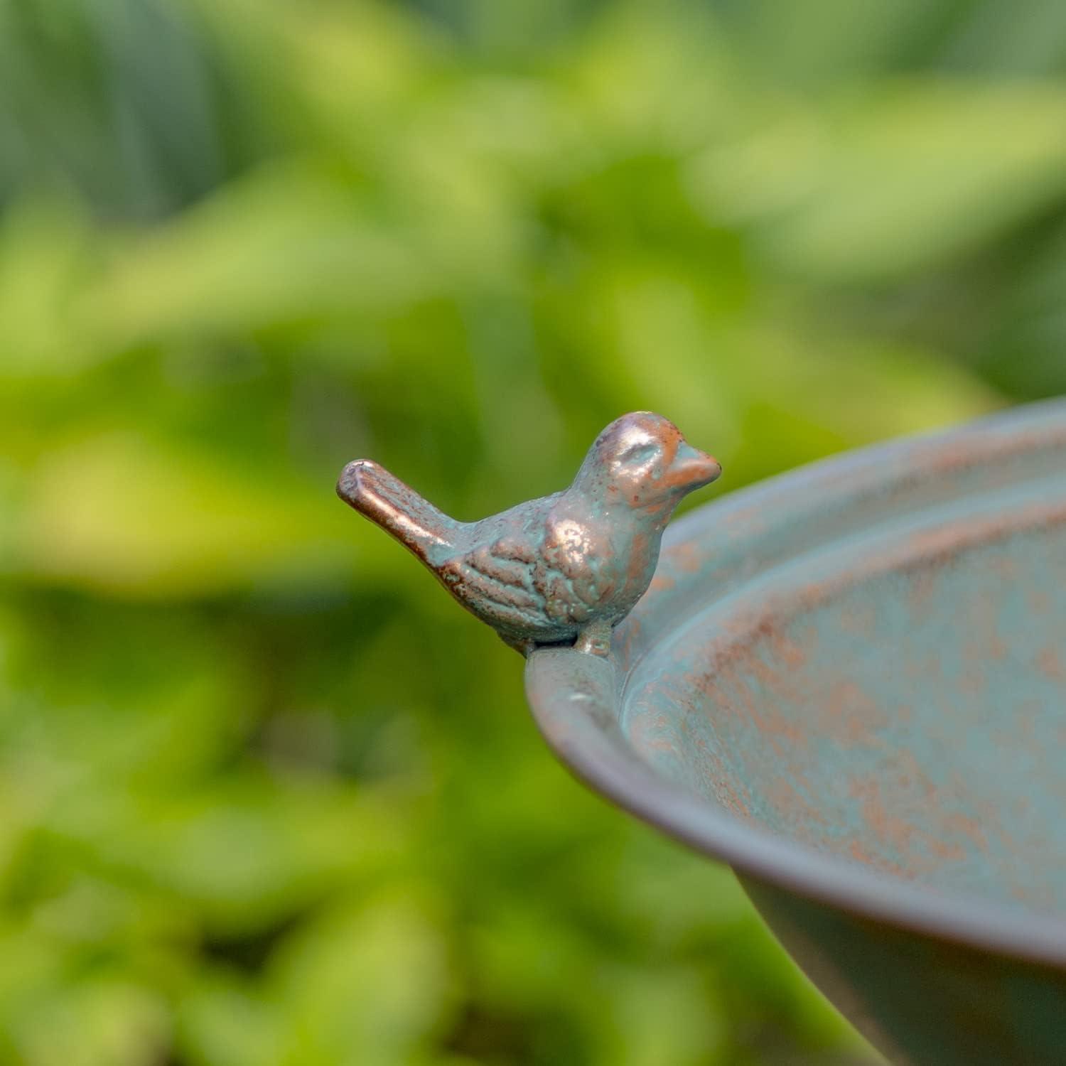 Zaer Ltd. Ornate Pedestal Style Birdbath with Cast Iron Birds on Rim Full Base (Bronze)