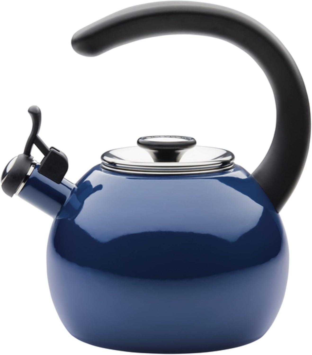 Navy Enamel Steel Whistling Teakettle with Flip-Up Spout, 2-Quart