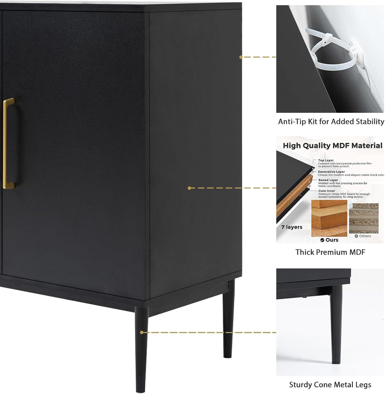 Sideboard Buffet Cabinet, Black Storage Cabinet with 2 Doors and Adjustable Shelves, Accent Cabinet for Dining Room,Hallway