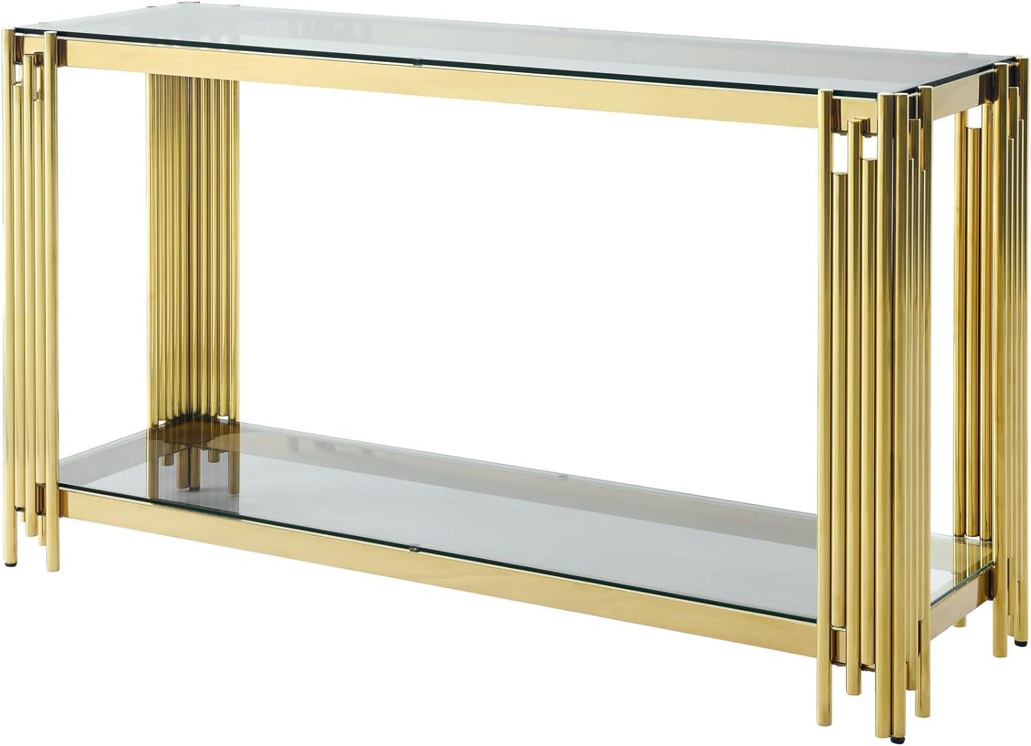 Gold and Clear Glass 55" Console Table with Metal Frame