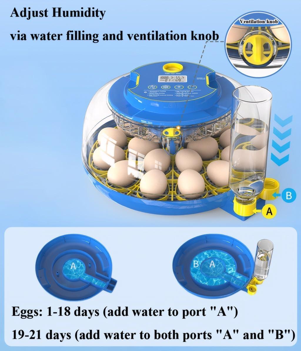 18 Egg Incubators for Hatching Eggs,Egg Incubator with Precise Humidity & Temperature Control,Incubators for Auto Egg Turning,Auto Water Add,Egg Candler,Applicable to Chicken,Goose,Duck,Quail