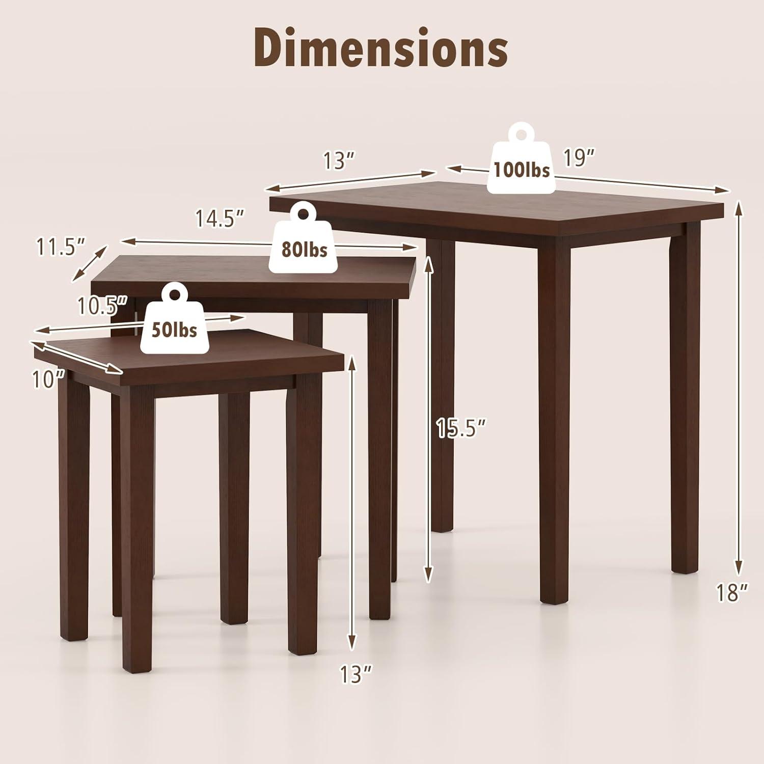 Canddidliike 3-Piece Farmhouse Rectangle Side Table Set for Living Room-Walnut, End Table