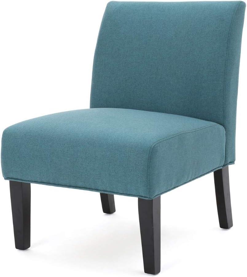 Kendal Contemporary Fabric Slipper Accent Chair, Dark Teal and Matte Black