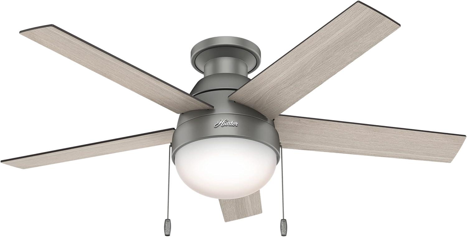 46" Anslee 5 - Blade LED Flush Mount Ceiling Fan with Pull Chain and Light Kit Included