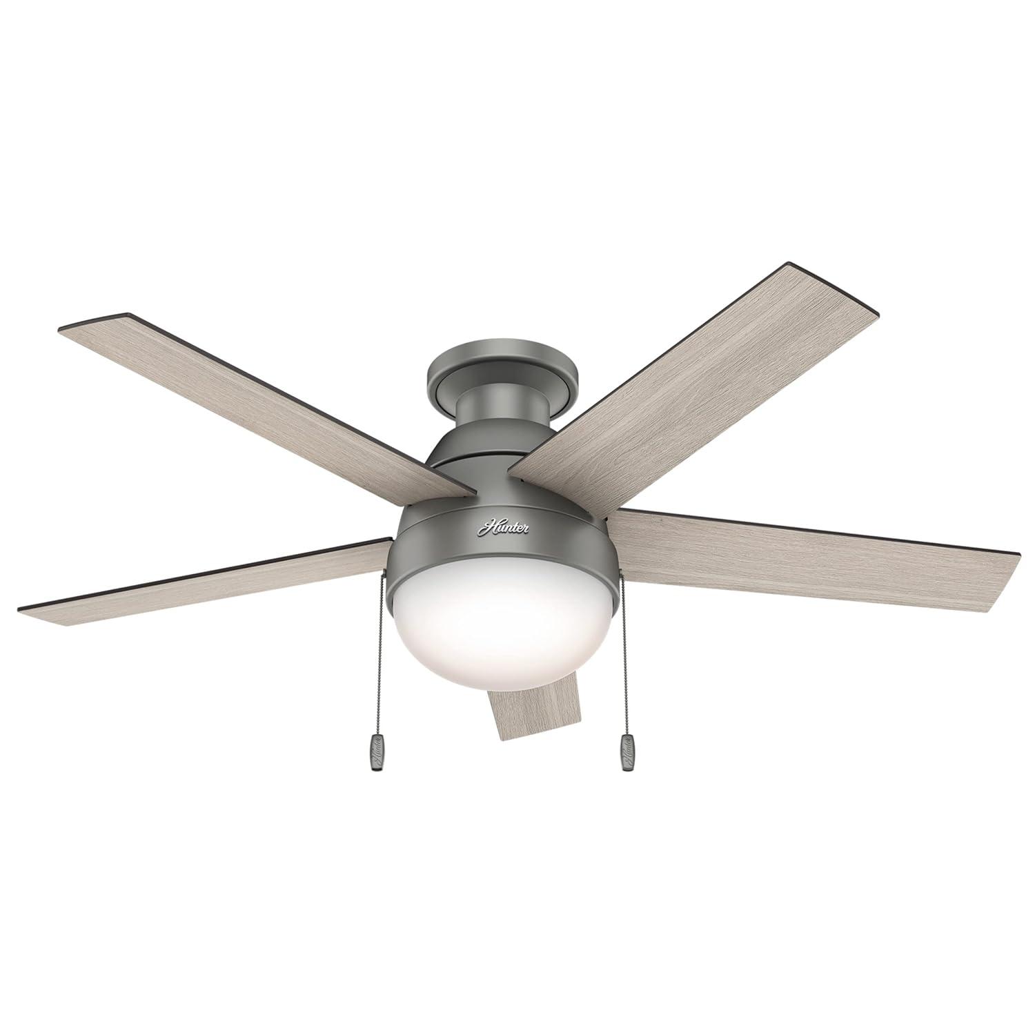 Hunter Fan 46" Anslee 5 - Blade LED Flush Mount Ceiling Fan with Pull Chain and Light Kit Included