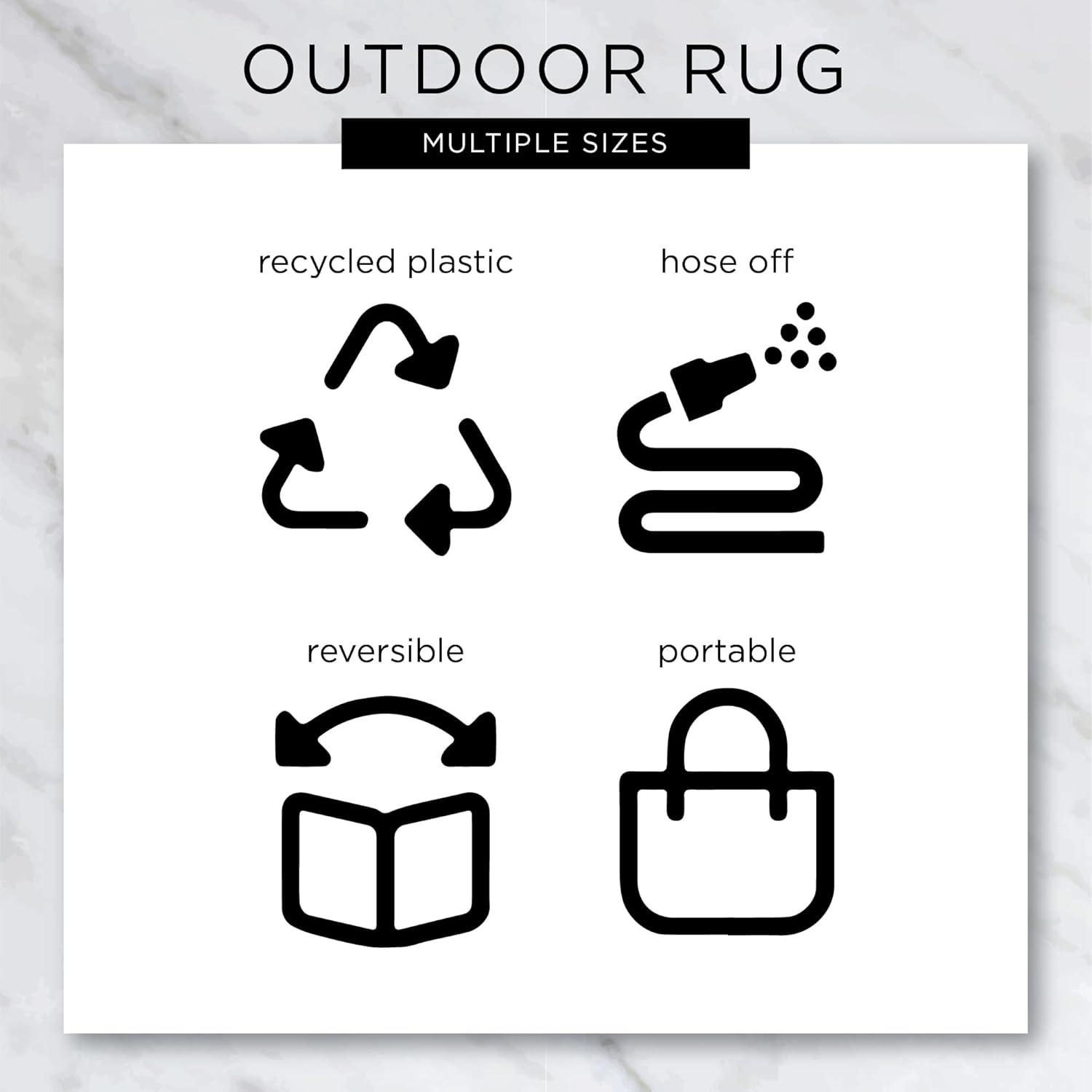 Reversible Black & White Synthetic Outdoor Rug, 4' x 6'