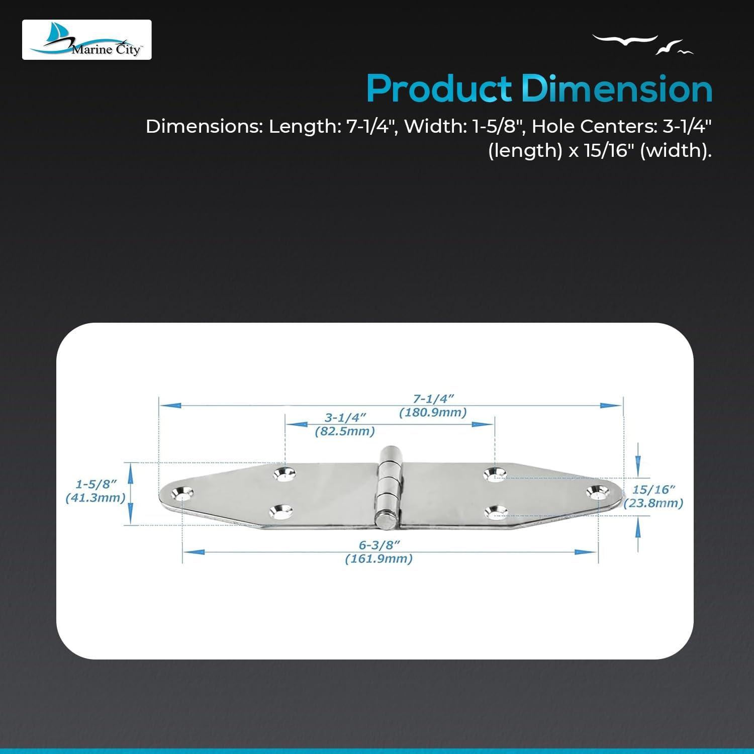 Marine City Pair of Stainless-Steel Marine Hatch Strap Hinge7-1/4" 1-5/8"