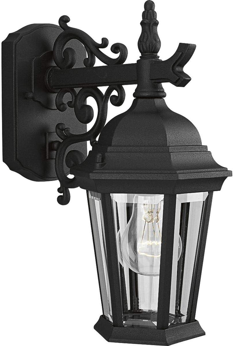 Progress Lighting, Welbourne, 1-Light, Outdoor Wall Lantern, Textured Black, Clear Beveled Glass