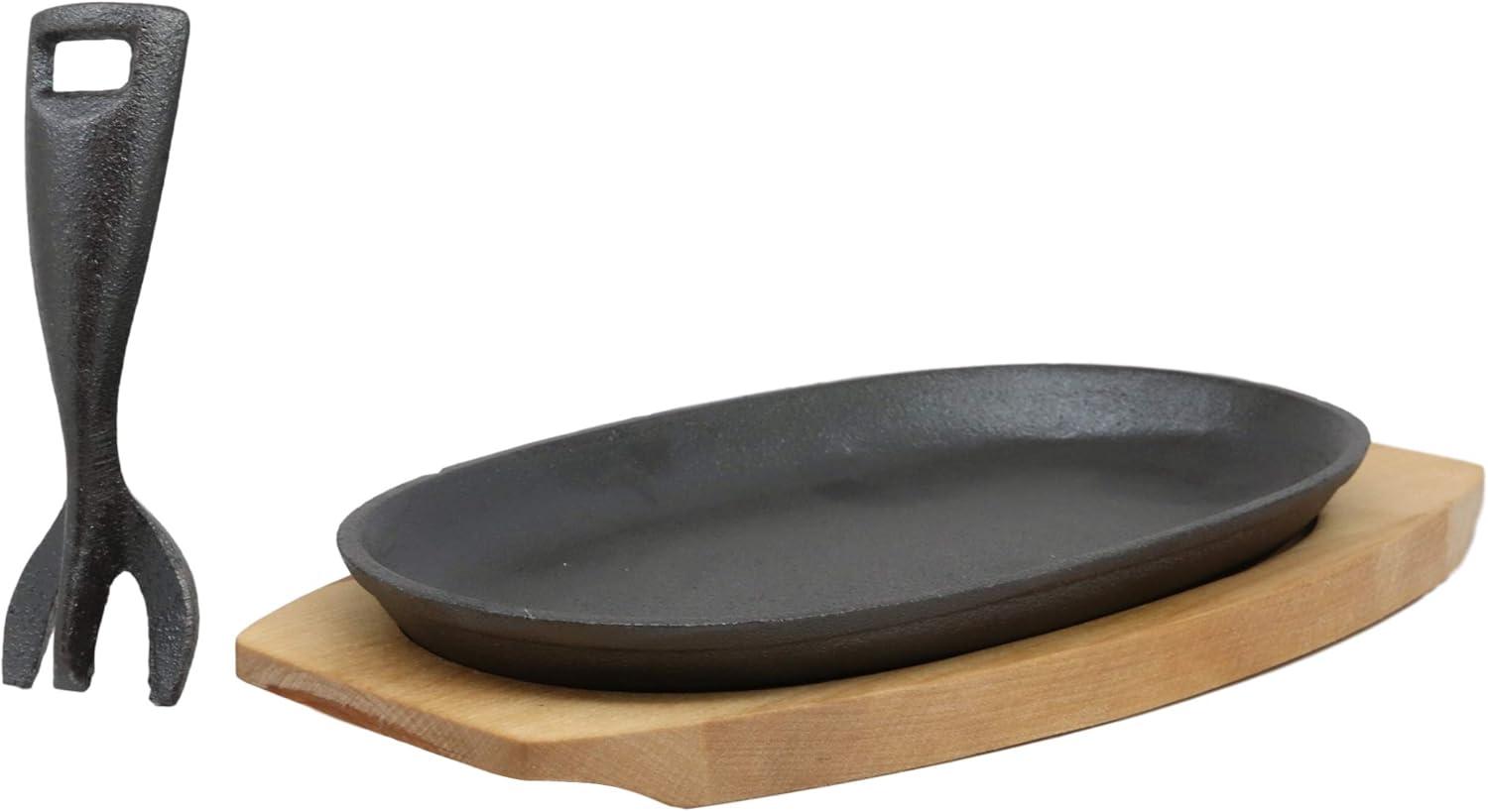 Personal Cast Iron Sizzling Fajita Skillet with Wooden Base