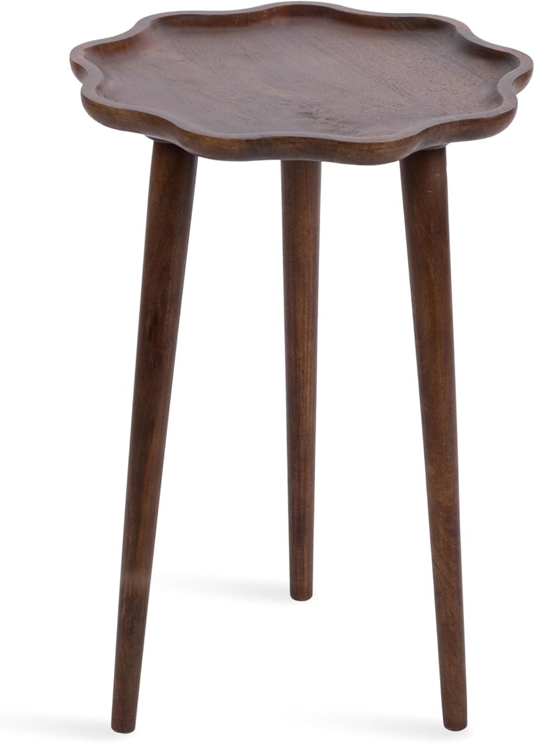 Kate and Laurel Alezar Modern Wooden Round Side Table, 15 x 15 x 22, Walnut Brown, Mid-Century Solid Wood End Table with Wavy Edge for Bedroom Nightstand or Living Room Accent Table