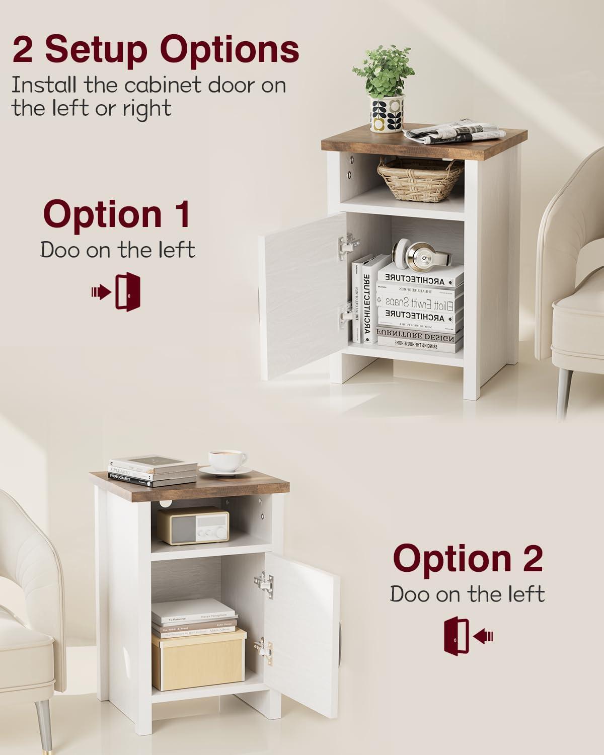 Wood Nightstands with Charging Station End Table Bedside Tables with Barn Door