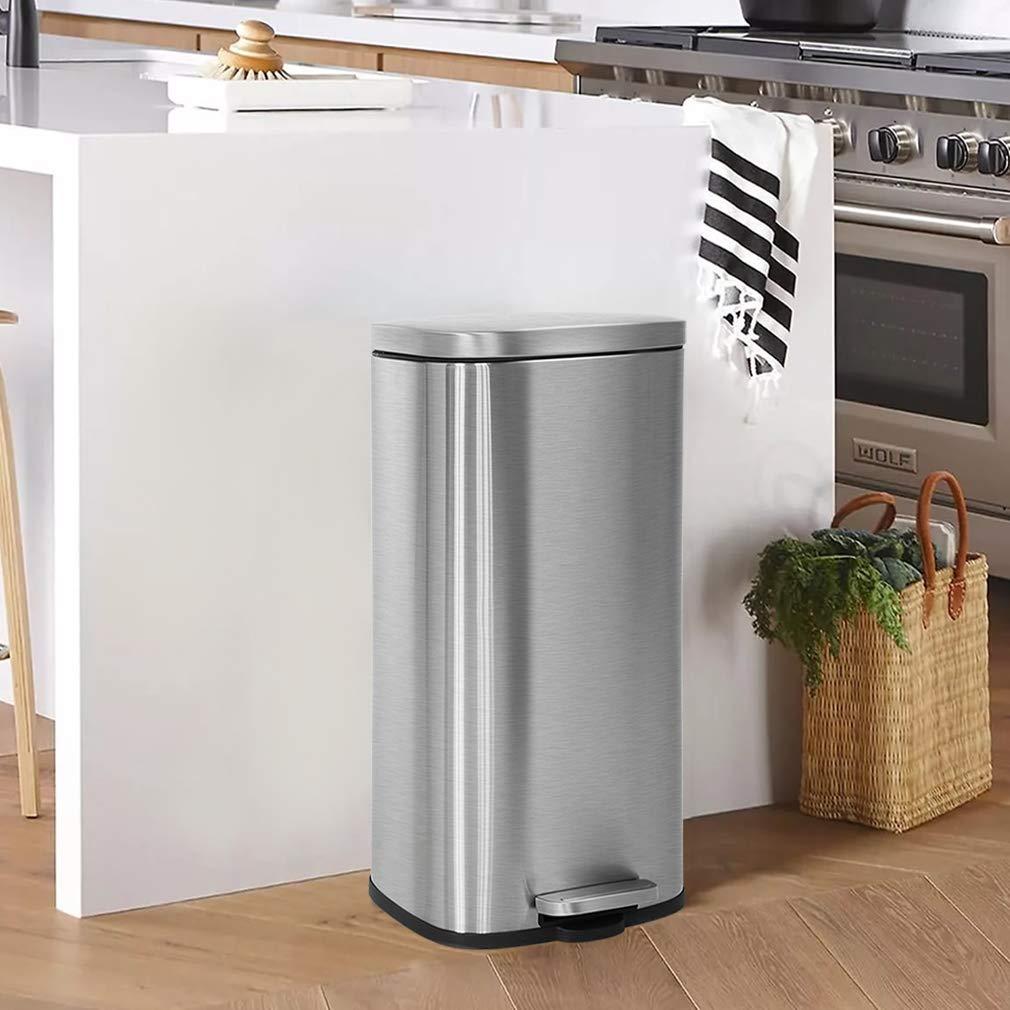 Brushed Stainless Steel 8 Gallon Step Trash Can with Soft-Close Lid