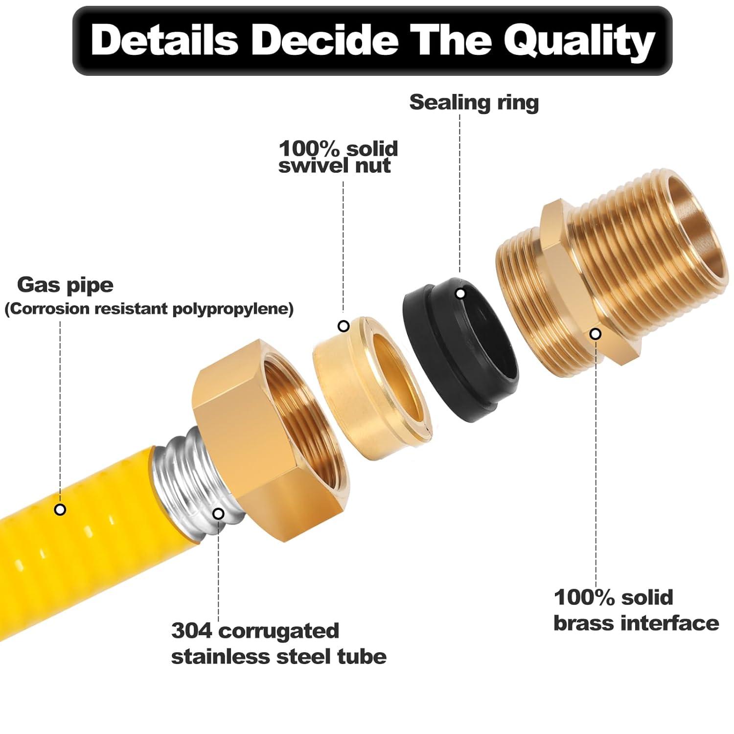 CSST 3/4" Gas Line 70ft Corrugated Stainless Steel Tubing Flexible Gas Line 3/4 Inch Natural Gas Hose Pipe Kit With 2 Male Adapter Fittings