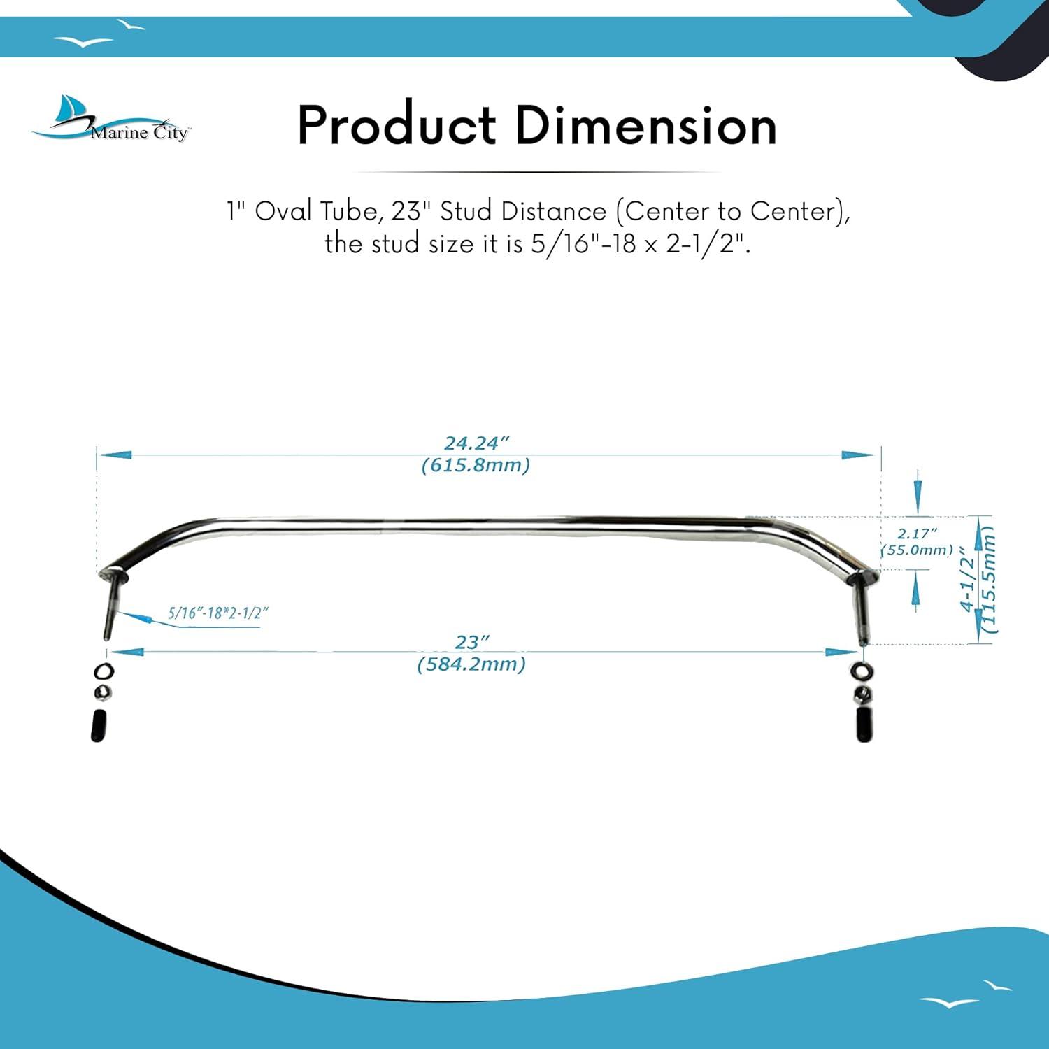 Marine City Mango de Barra de Agarre Ovalado de Acero Inoxidable de 19 Pulgadas con Bridas y Tachuelas