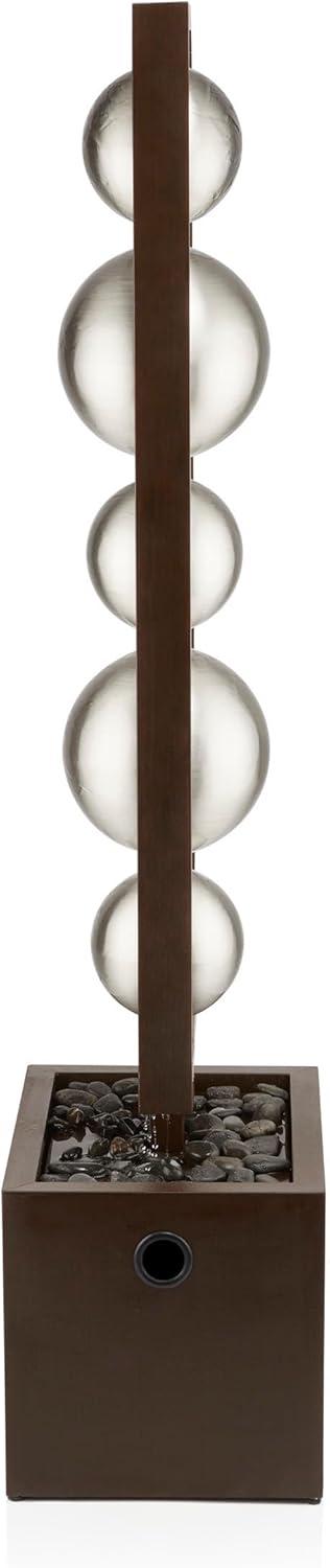 55" Metal Modern Column Fountain with Stainless Steel Orbs Silver/Brown - Alpine Corporation: Electric-Powered