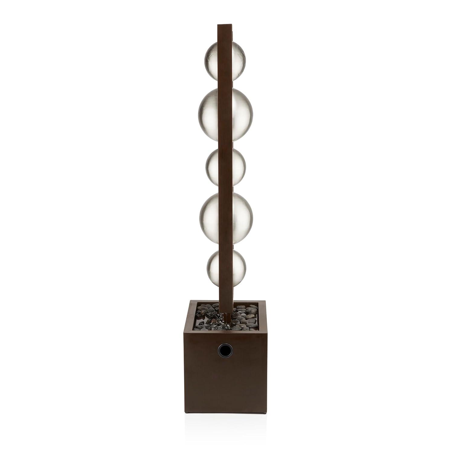 55" Metal Modern Column Fountain with Stainless Steel Orbs Silver/Brown - Alpine Corporation: Electric-Powered