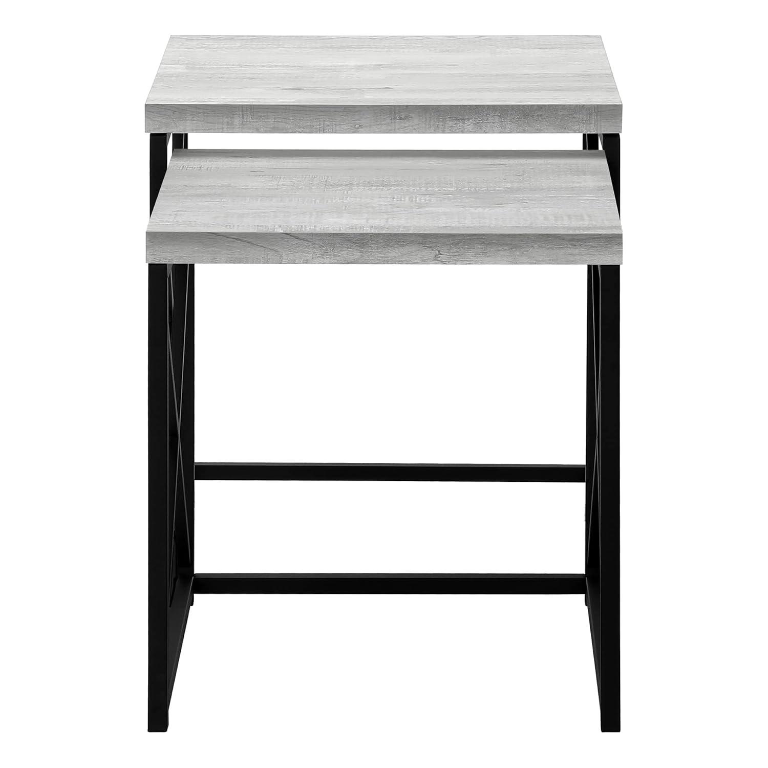 Nesting Table, Set Of 2, Side, End, Metal, Accent, Living Room, Bedroom, Metal, Laminate, Grey, Black, Contemporary, Modern