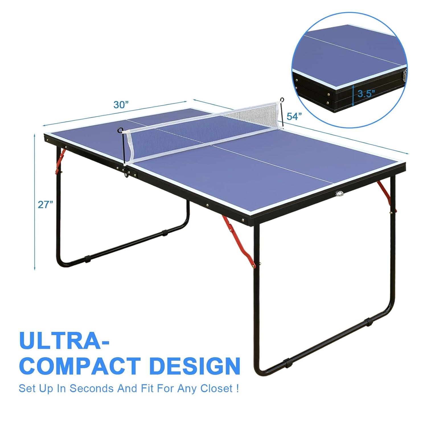 Sesslife 4.5ft Table Tennis Table, Portable & Foldable Ping Pong Table Set, Indoor/Outdoor Game Table with Net, 2 Table Tennis Paddles and 3 Balls
