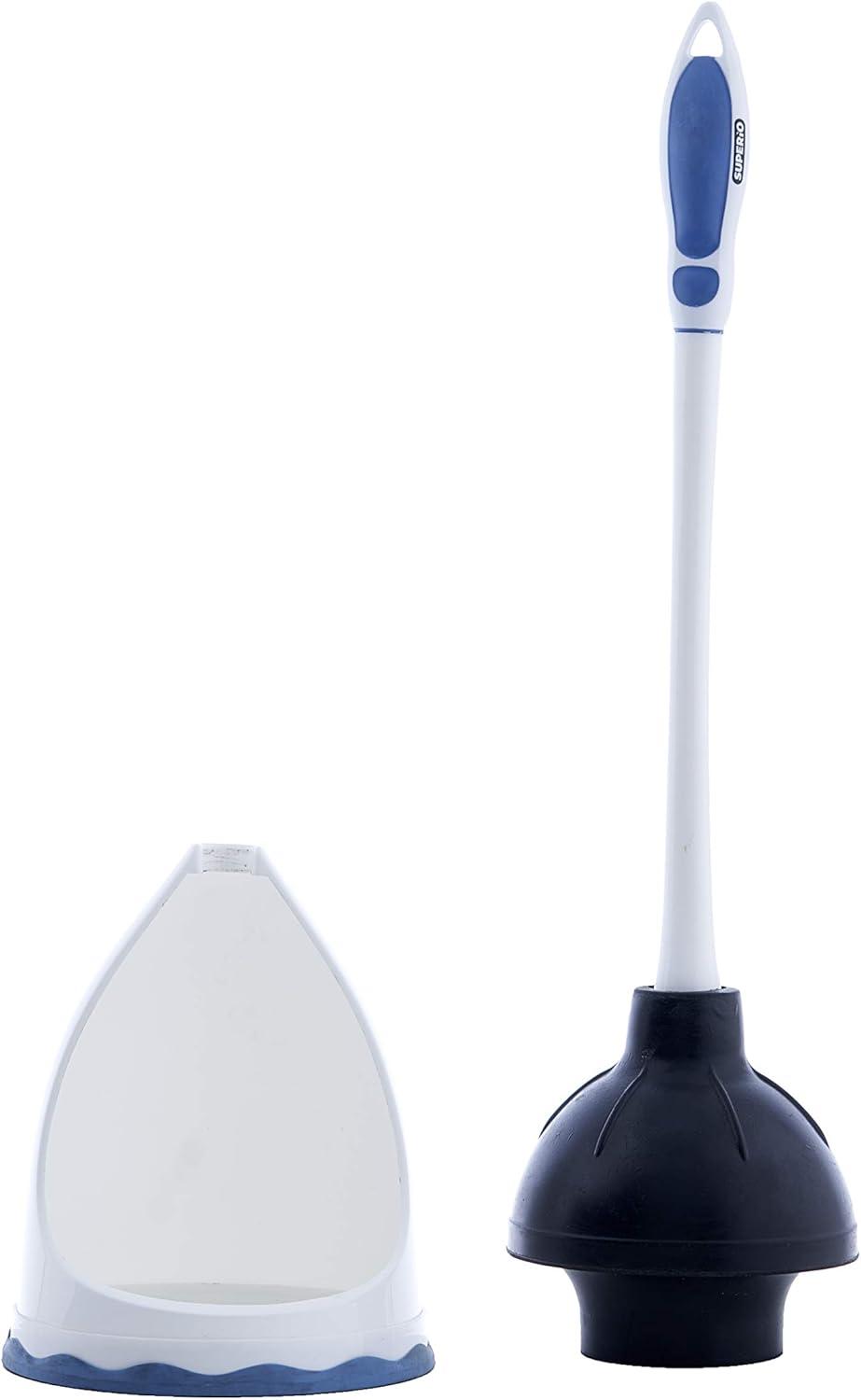 Superio Toilet Bowl Brush and Holder with Under Rim Cleaner for Bathroom, Toilet Brush and Caddy with Non Scratch Bristles and Under Rim Lip Brush, White and Blue (2 Pack)