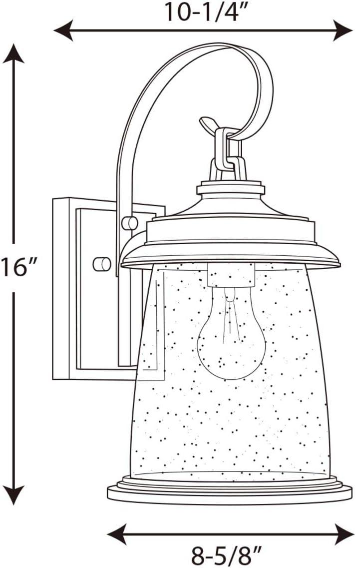 Progress Lighting Conover 1-Light Medium Wall Lantern in Antique Pewter with Seeded Glass Shade