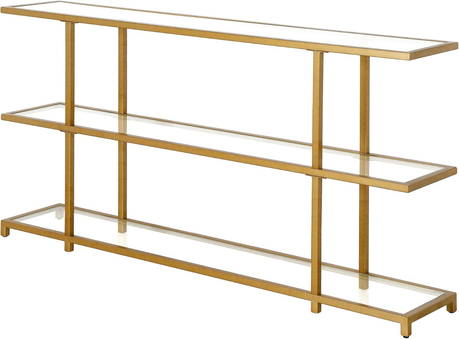 Greenwich Cantilevered Brass Console Table with Tempered Glass