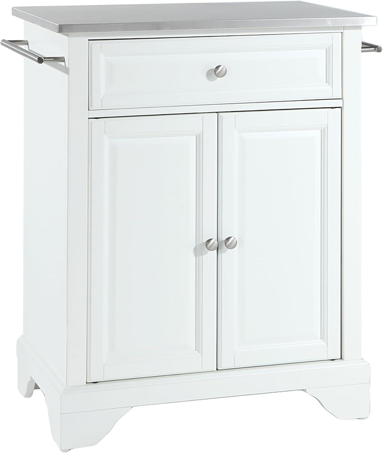 Lafayette Stainless Steel Top Portable Kitchen Island/Cart White - Crosley: Adjustable Shelf, Towel Bars, Casters