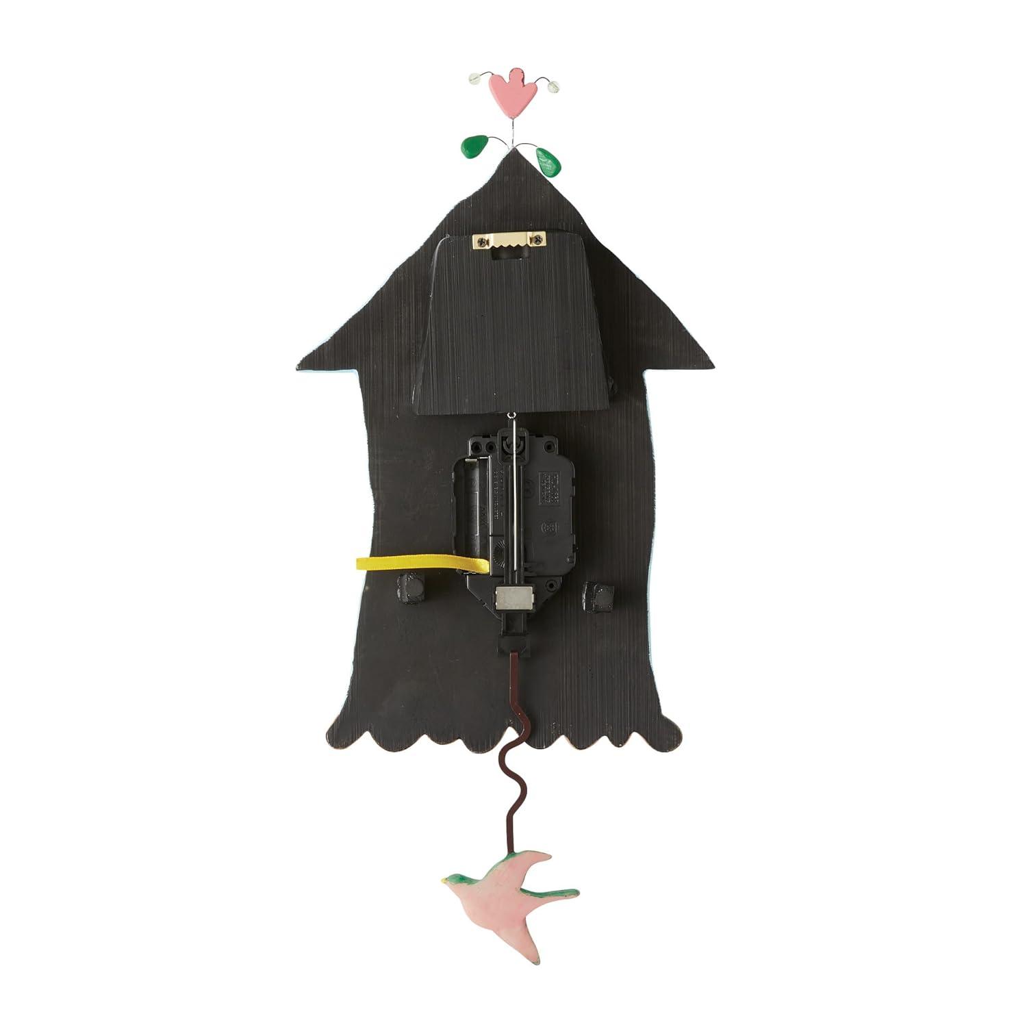 Enesco Allen Designs Birdhouse with Flowers Cuckoo Wall Clock - Battery Operated Pendulum Analog Clock, Stone Resin Decorative Clocks for Walls Home Decor Kitchen Clocks, 14.9 Inch