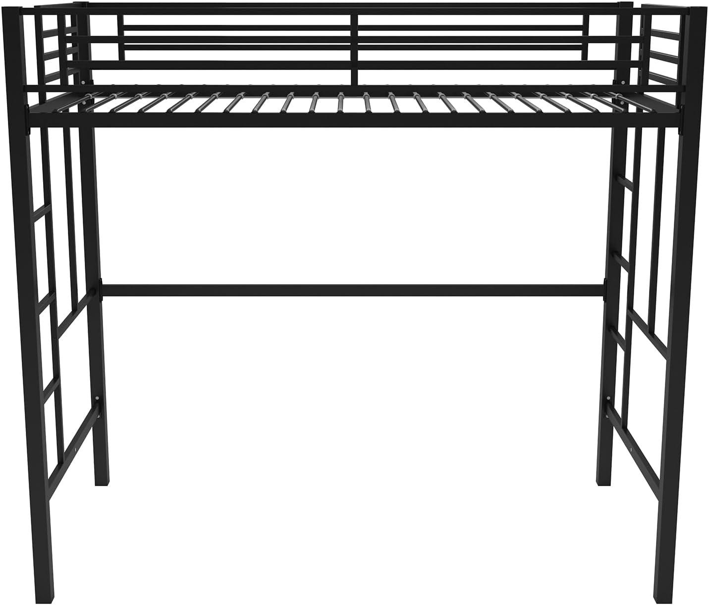 Black Twin Metal Loft Bed Frame with Integrated Ladders