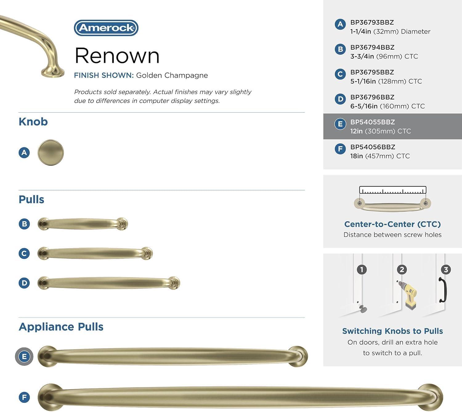 Amerock Renown 12 inch (305mm) Center-to-Center Golden Champagne Appliance Pull