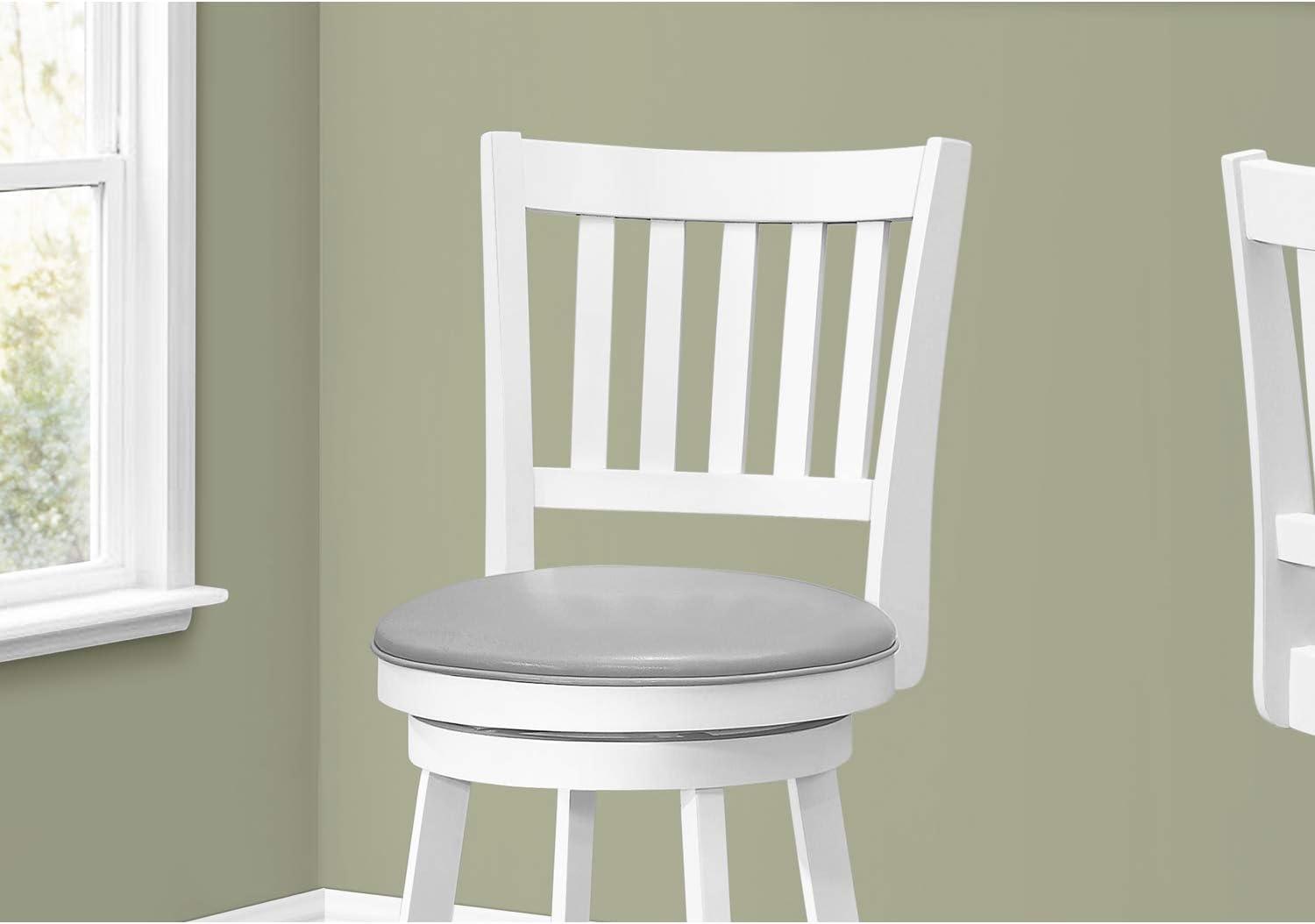Monarch Specialties Bar Stool Set Of 2 Swivel Counter Height Kitchen White Wood Grey Leather Look Transitional