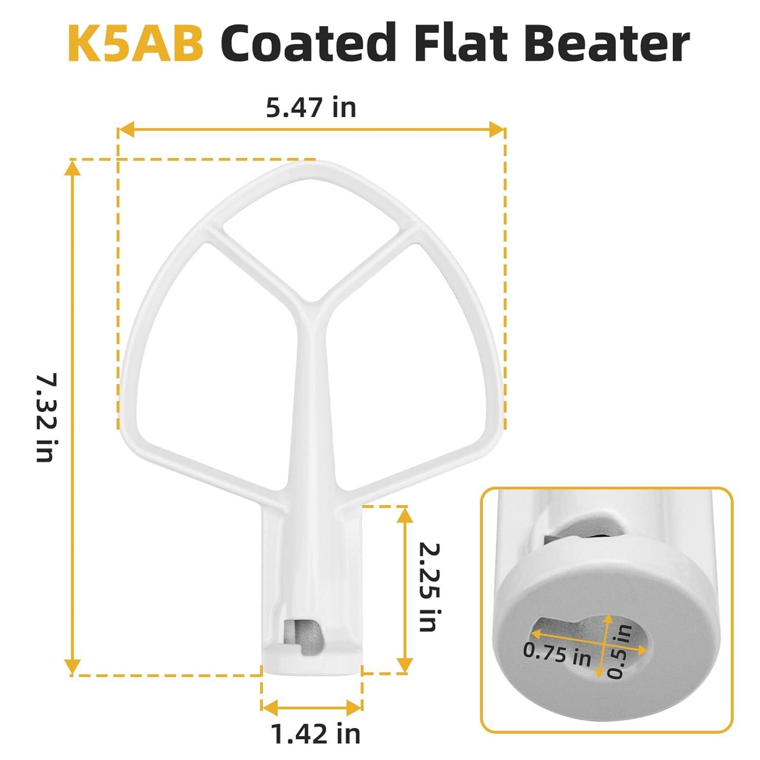 K5AB K5SS Coated Flat Beater Replacement for Kitchenaid 5 Qt Bowl Mixer K4 K5 KP50 KSM5 KSM50 KSM500PS KSM450, Paddle Attachment for Kitchenaid Mixer