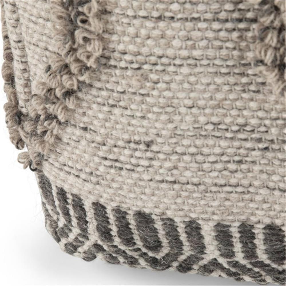 Simpli Home Sweeney Boho Square Pouf in Gray and Natural Handloom Woven Pattern