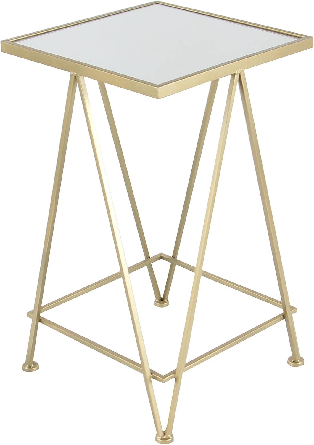 DecMode 15" x 26" Gold Metal Accent Table with Mirrored Glass Top, 2-Pieces
