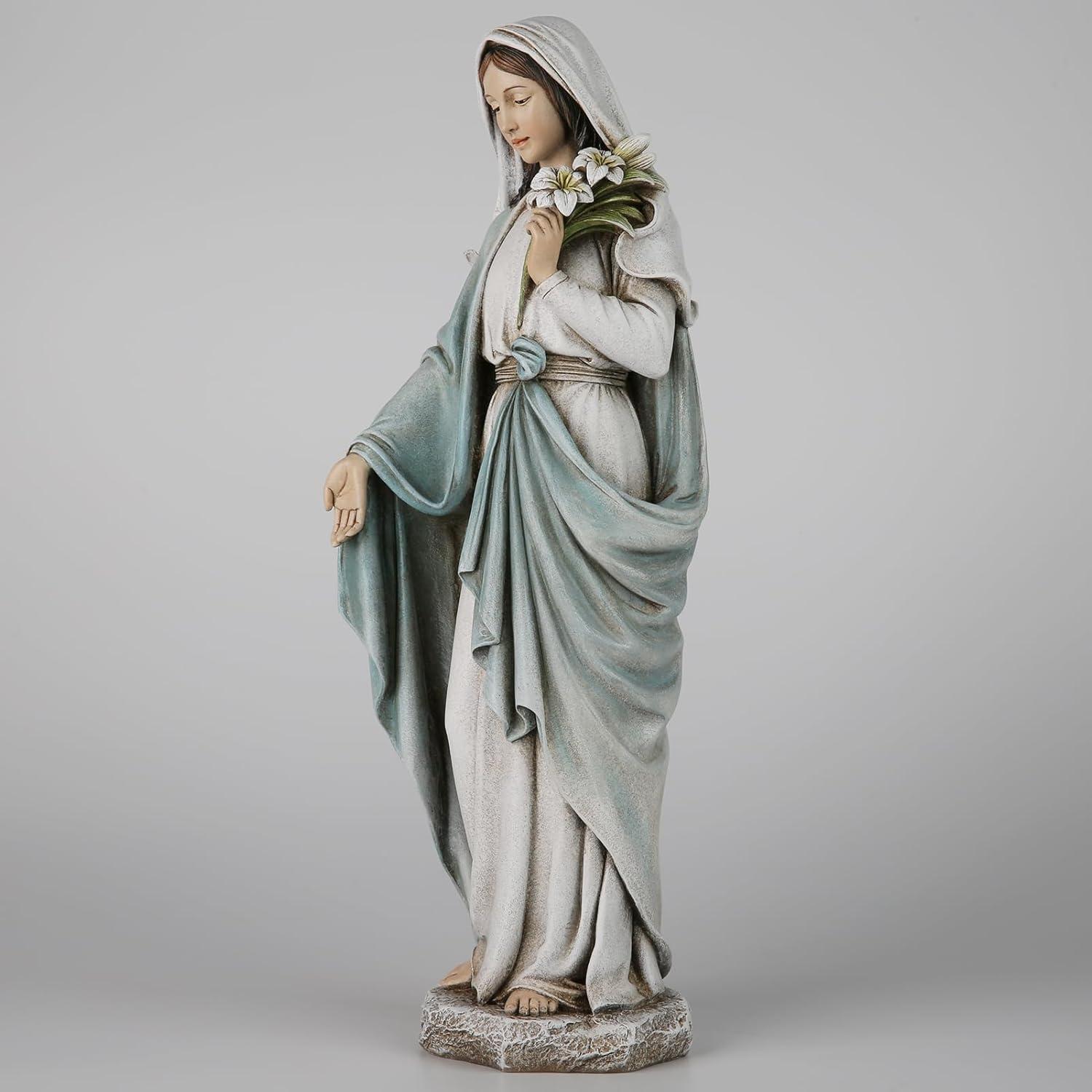 Darby Home Co Blessed Mother Mary Statue - 14 Inch Madonna Virgin Mary Statue Elegant Home Decor, Hand Painted Saint Mary Outdoor Garden Statue For Home Yard Patio Lawn Hallway Decor