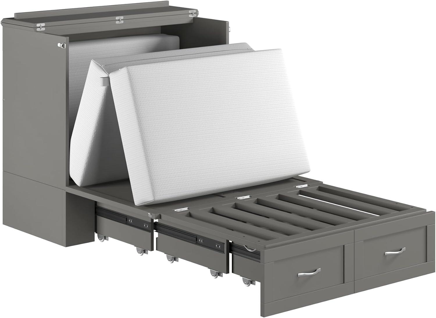 AFI Hamilton Twin XL Solid Wood Murphy Bed Chest with Built-In Charger in Gray
