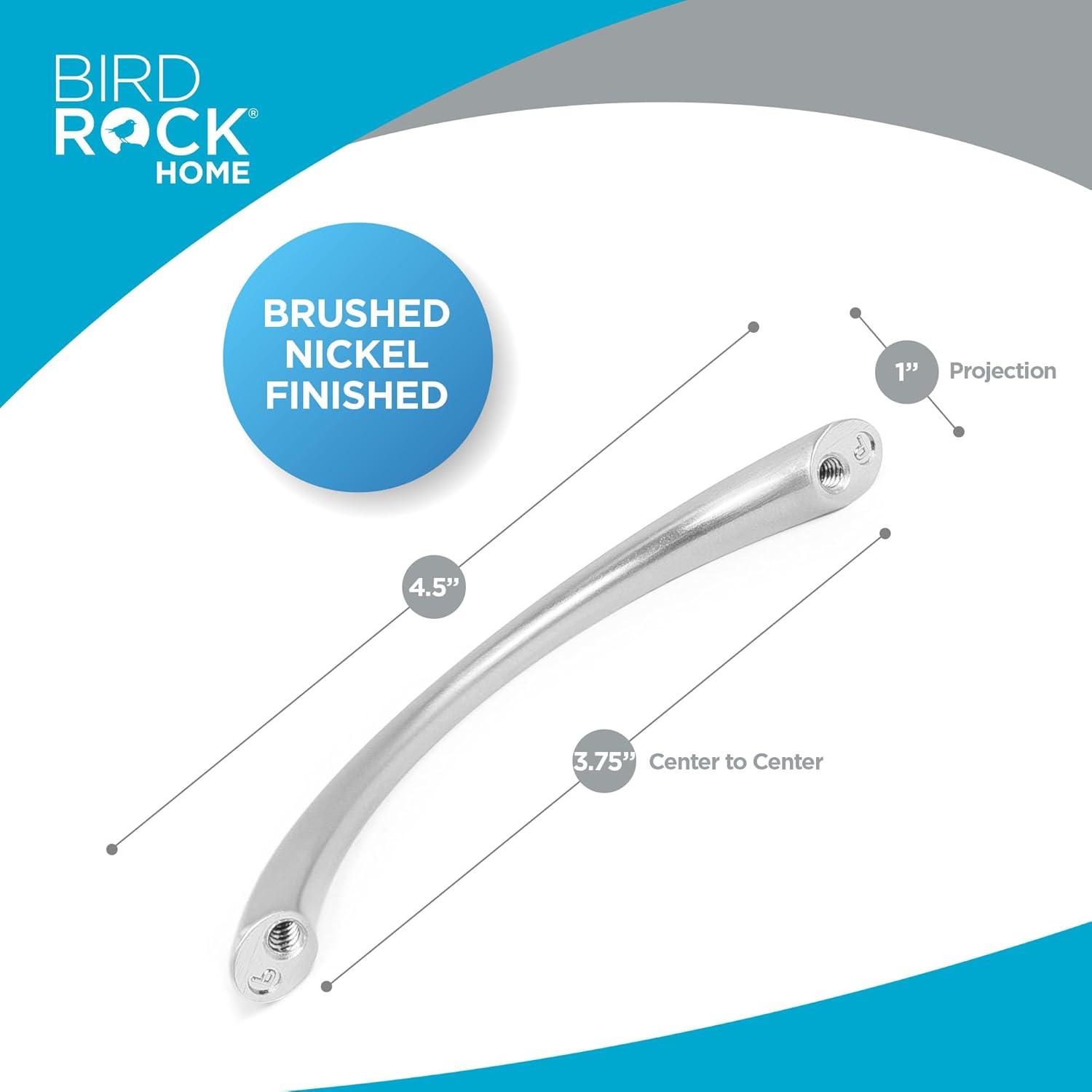 BIRDROCK HOME Sleek Rounded Handle - Brushed Nickel - Cabinet Drawer Pulls - Modern Adjustable Hardware for Kitchen, Bathroom, Cupboard, Dresser, Desk - Handles for Drawers - 3.75 Inch - 25 Pack