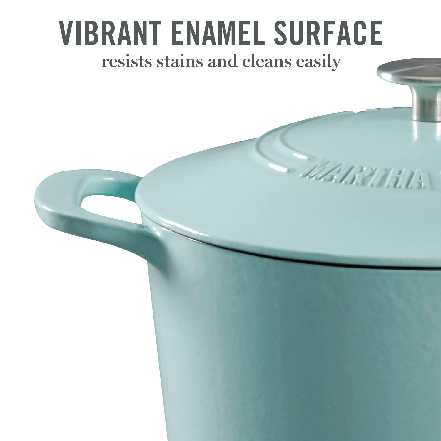 Martha Stewart Gatwick 7qt Enamel Cast Iron Dutch Oven Blue: 7 Quart Pot, Oven-Safe, Smooth Surface Compatible