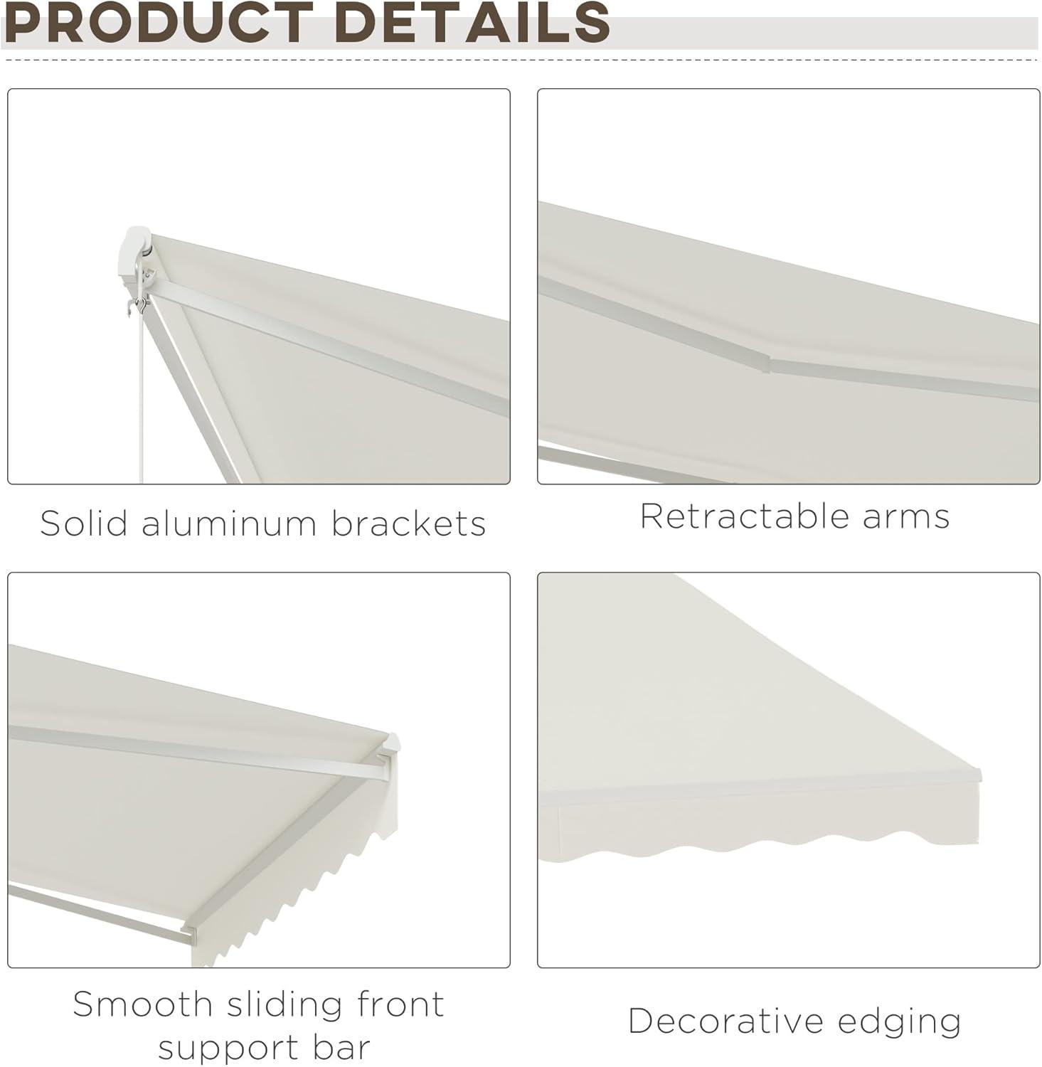 Outsunny 59'' Polyester Cream Cover Motorized Retractable Patio Awning