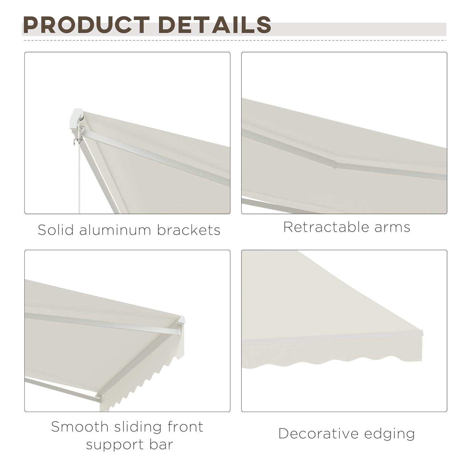 Outsunny 59'' Polyester Cream Cover Motorized Retractable Patio Awning