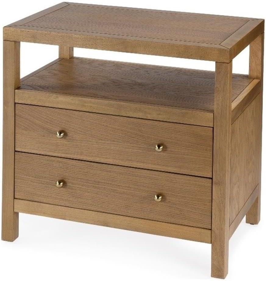Natural Acacia Wood 2-Drawer Nightstand with Open Shelf
