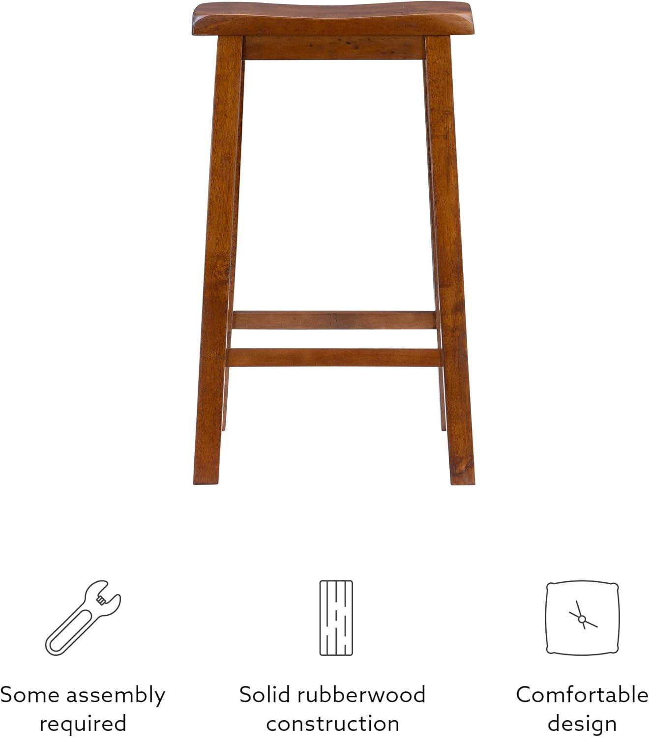 Linon Beamon 29" Sturdy Wood Backless Saddle Seat Bar Stool in Honey Brown