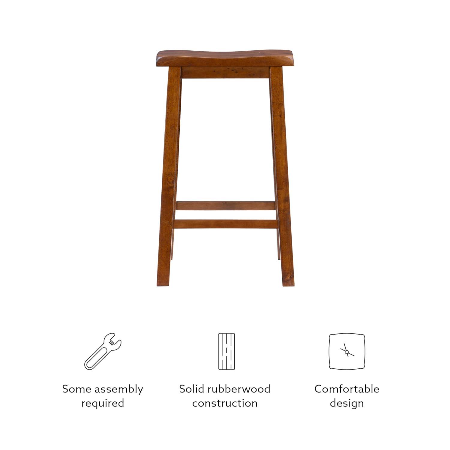 Linon Beamon 29" Sturdy Wood Backless Saddle Seat Bar Stool in Honey Brown