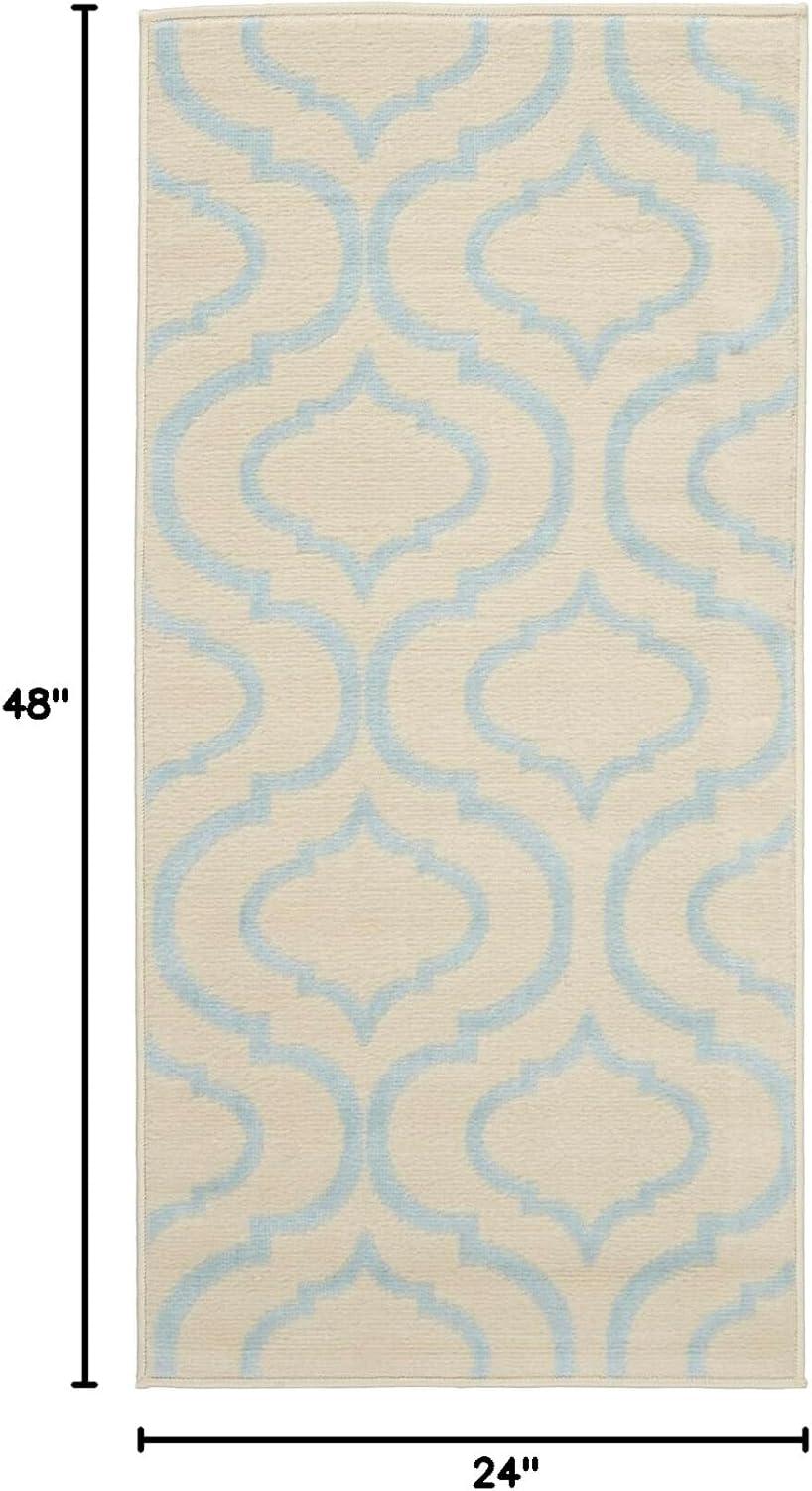 Nourison Jubilant Modern Moroccan Ivory/Blue 2' x 4' Area Rug, (2' x 4')