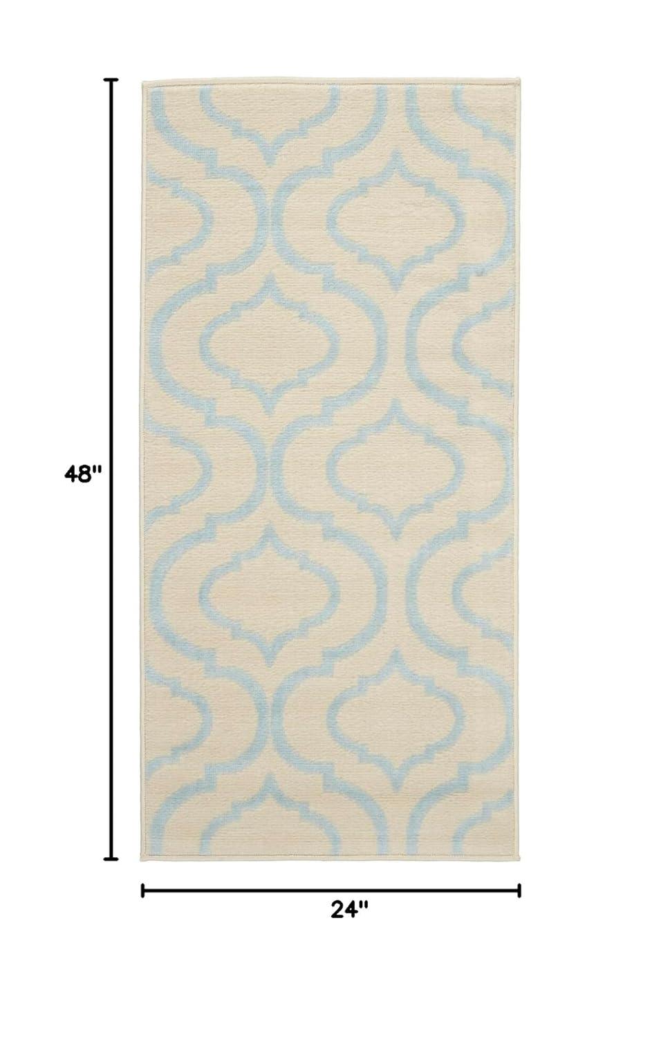 Nourison Jubilant Modern Moroccan Ivory/Blue 2' x 4' Area Rug, (2' x 4')