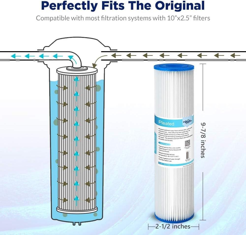 Membrane Solutions 20 Micron Sediment Water Filter Replacement PP Polypropylene Cartridge 10"x 2.5" for Whole House RO Water Filtration, 1 Pack