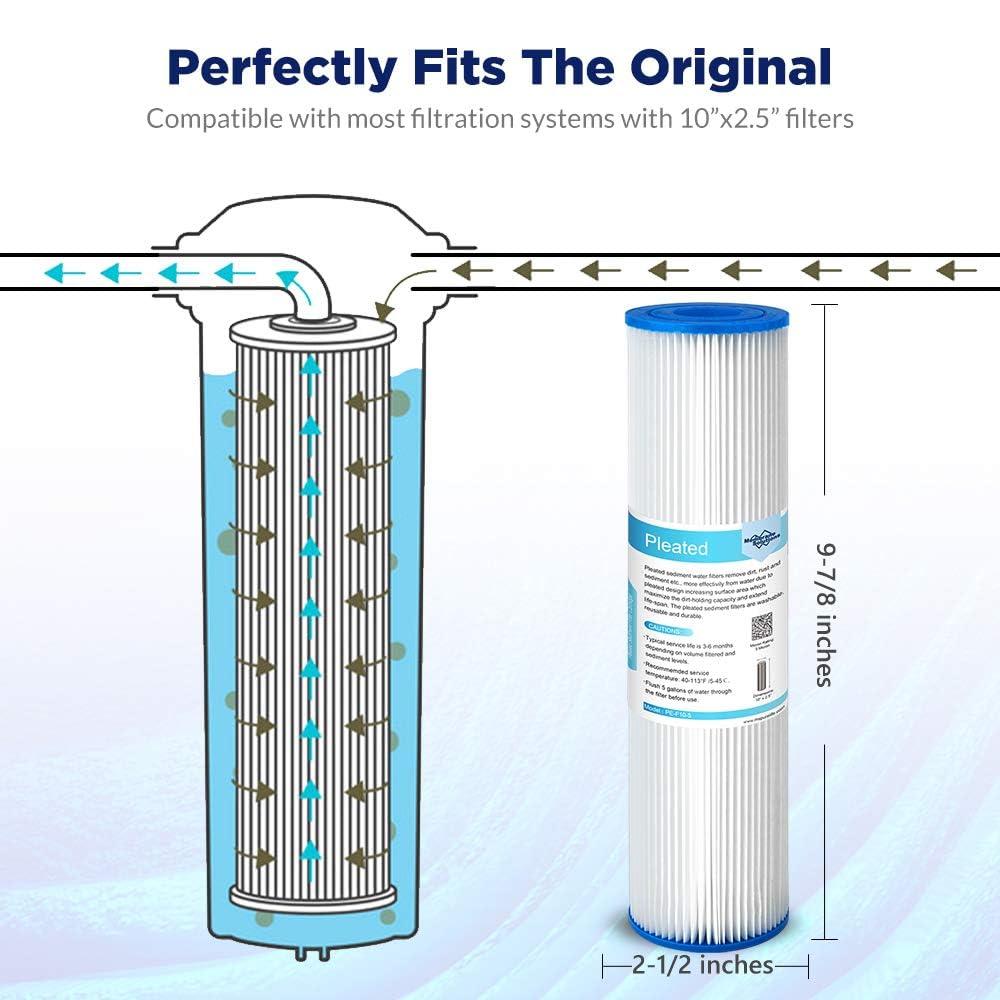 Membrane Solutions 10 Micron Sediment Water Filter Replacement PP Polypropylene Cartridge 10"x 2.5" for Whole House RO Water Filtration, 1 Pack