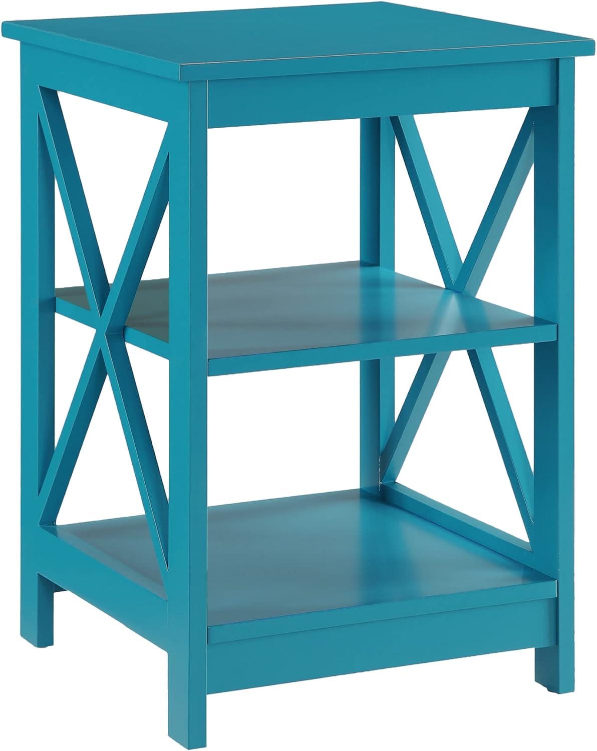 Oxford Bright Blue Transitional Square End Table with 3-Tier Shelves