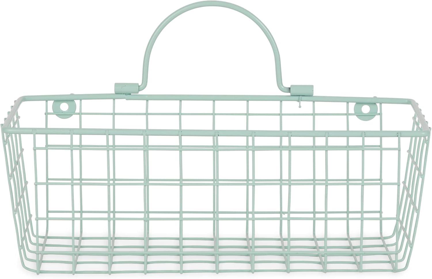 Small Aqua Wire Wall Basket Set/2